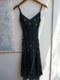Gorgeous Mermaid Spaghetti Straps Beaded Navy Blue Satin Long Prom Dress HZ1023