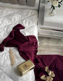 Elegant Mermaid Off the Shoulder Corset Burgundy Satin Prom Dress Evening Dress HZ1023