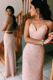 Sparkly Silver Sequin Beaded Party Evening Dress Backless Prom Dress HZ1023
