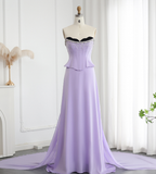 Lilac A Line Sweetheart Neck Beaded Satin Chiffon Long Prom Dress Evening Dress HZ1023