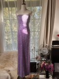 Shiny Sheath Strapless Beaded Purple Chiffon Long Party Dress Evening Dress HZ1023