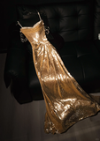 Shiny A Line Sweetheart Neck Beaded Pearl Gold Sequin Prom Dress Party Dress HZ1023