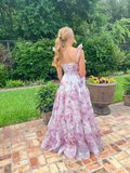 Cute Chiffon Floral Print Prom Dress Senior Evening Gown HZ1023