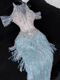 Gorgeous Exquisite Mermaid Beaded Blue Tulle Prom Dress Evening Dress Party Dress HZ1023