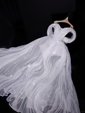 Flowy Gentle A Line Off the Shoulder White Tulle Long Prom Dress Party Dress HZ1023
