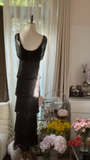 Charming Sheath V Neck Layered Beaded Black Chiffon Party Dress Evening Dress HZ1023