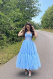 Sky Blue Straps Tulle A Line Prom Dress Sweetheart Homecoming Dresses HZ1023