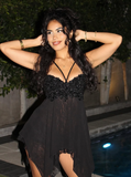 Sexy Black A Line Halter Beaded Lace Chiffon Homecoming Dress Cocktail Dress Outfits HZ1023