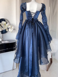 New Vintage Navy Blue Ruffle Casual Fashion Party Prom Dress HZ1023