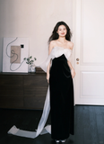 Cute A Line Off the Shoulder White Organza Black Velvet Long Prom Dress HZ1023