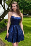 Backless Short Navy Blue Prom Dresses, Formal Homecoming Dresses HZ1023