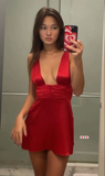 Sexy Red Deep V Bodycon Short Prom Dress Homecoming Dress HZ1023