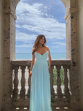 Elegant A Line Sweetheart Neck Pleated Baby Blue Satin Prom Dress HZ1023