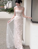 White Sheath Strapless Floral Pleated Tulle Long Prom Dress Wedding Dress HZ1023