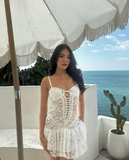 Sexy A Line Spaghetti Strap White Lace Short Homecoming Dress Birthday Dress HZ1023