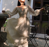 Elegant A Line Long Sleeve White Chiffon Long Prom Dress Party Dress HZ1023