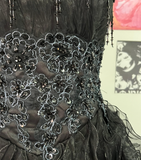 Cute A Line Spaghetti Strap Beaded Ruffle Black Tulle Short Homecoming Dress HZ1023