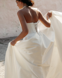 Simple Ball Gown Strapless White Satin Wedding Dress HZ1023