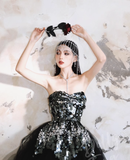 Shiny Black Sequin A Line Sweetheart Neck Tulle Homecoming Dress Cocktail Dress HZ1023