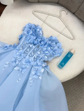 Baby Blue A Line Sweetheart Neck 3D Flower Tulle Prom Dress Evening Dress HZ1023