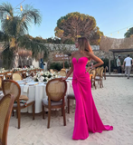 Sexy Hot Pink Mermaid Slit Pleated Long Party Prom Dress Evening Dress HZ1023