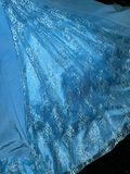 Stunning Mermaid Halter Beaded Sequin Blue Lace Satin Long Prom Dress Party Dress HZ1023