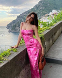 Chic Sheath Pink Floral Prom Gown Long Prom Dress HZ1023