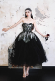 Shiny Black Sequin A Line Sweetheart Neck Tulle Homecoming Dress Cocktail Dress HZ1023