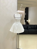 Cute A Line Strap Rhinestone White Satin Short Homecoming Dress Cocktail Dress HZ1023