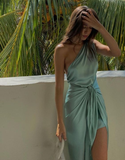 Chic One Shoulder Satin Party Dress Long Prom Dress Evening Dress HZ1023