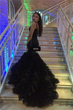 Black Deep-V-Neck Mermaid Prom Dress Party Gowns HZ1023
