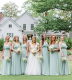 Gentle A Line Off the Shoulder Green Chiffon Bridesmaid Dress Evening Dress HZ1023