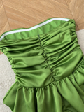 Simple A Line Strapless Pleated Green Satin Short Homecoming Dress Cocktail Dress HZ1023
