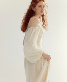 Ivory Gentle A Line Long Sleeve Chiffon Long Prom Dress Party Dress Outfits HZ1023