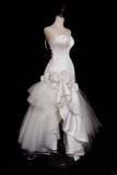 Gentle Mermaid Halter White Floral Satin Tulle Long Wedding Dress HZ1023