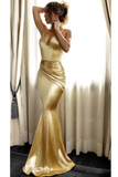Charming Satin V Neck Backless Long Mermaid Prom Dresses HZ1023
