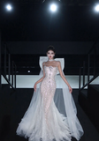 Rhinestone Exquisite Mermaid Spaghetti Strap Beaded Tulle Prom Dress Wedding Dress with Bow HZ1023