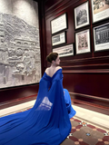 Stunning Royal Blue Mermaid Off the Shoulder Chiffon Prom Dress Party Dress Formal Dress HZ1023