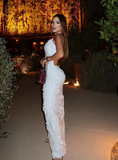 Stunning White Sheath Spaghetti Strap Sequin Party Dress Wedding Guest Dress Prom Dress HZ1023