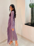 Grape Purple A Line Long Sleeve Ruffle Tulle Homecoming Dress Date Dress Outfits HZ1023