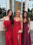 Cute A Line Sweetheart Neck Burgundy Satin Prom Dress Evening Dress HZ1023