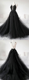 Classic Black Lace Tulle Long Prom Dress Black Evening Dress HZ1023
