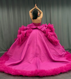 Princess Hot Pink Quinceanera Dresses Beaded Appliques Tulle Sweet 16 Party Prom Ball Gown HZ1023