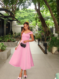 Princess A Line Off the Shoulder Pink Satin Prom Dress Evening Dress Formal Dress HZ1023
