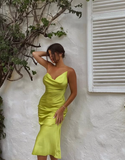 Cute Green Mermaid Spaghetti Strap Satin Prom Dress Open Back HZ1023