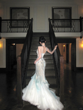 Exquisite Mermaid Round Neck Beaded Sequin Tulle Long Sweep Party Dress Evening Dress HZ1023