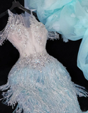 Gorgeous Exquisite Mermaid Beaded Blue Tulle Prom Dress Evening Dress Party Dress HZ1023