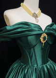 Anna Princess A Line Off the Shoulder Green Satin Short Homecoming Dress Cocktail Dress HZ1023