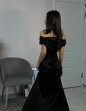 Pretty Brown Mermaid Off the Shoulder Satin Prom Dress Evening Dress Date Dress HZ1023