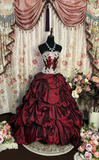 Vintage Burgundy Ball Gown Strapless Pleated White Lace Satin Long Prom Dress Evening Dress HZ1023